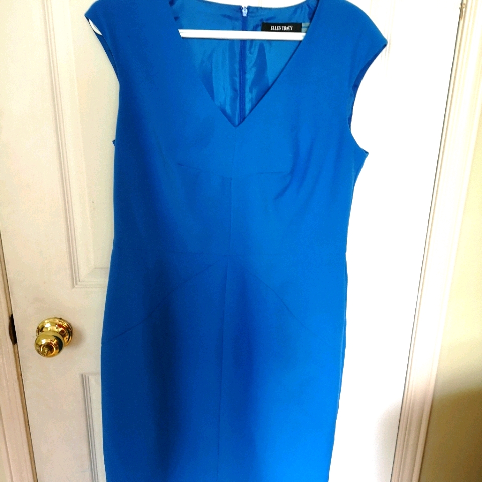 Ellen Tracy Blue Sleeveless Dress